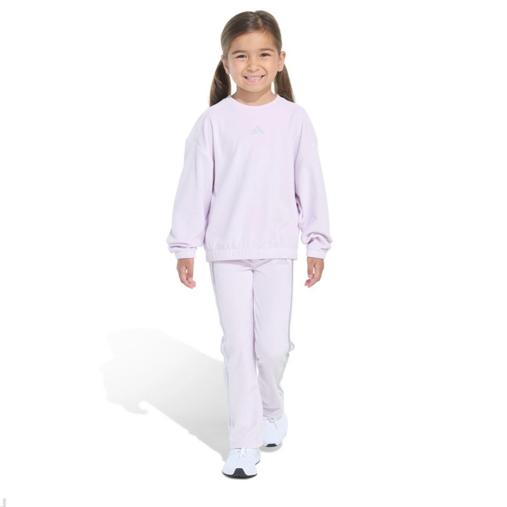 Adidas Lavender Velvet Set flare pants crew sweatshirt